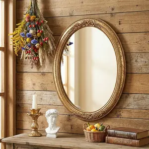 Classical Lace Oval Decorative Wall Mirror, European Style Home Art Hanging Piece, Creative Makeup Mirror for Photography Props, Bathroom Mirrors, Ornate Mirror