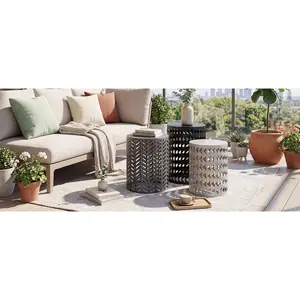 Multifunctional Nesting Round Metal Coffee End Tables Set of 3 Modern Furniture Nightstands Decor Side Tables Plant Stand for Home Office Indoor Garden Outdoor Black and Gray