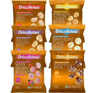 Mini Sized - 0.74 Ounce Bags - Drizzilicious S’mores, Cinnamon Swirl, Salted Caramel, Birthday Cake, French Toast & Very Berry Bites - 6-Pack Snack-Size Single-Serve Rice Crisps, Healthy Gluten-Free Vegan Treats