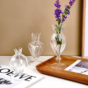 Cute Flower Bud Shape Hydroponic Glass Vase, Transparent Floral Arrangement Holder, Tabletop Decor Art Piece for Home & Store Display