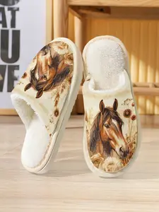 Vintage Floral Horse Print Couple Slippers, Soft Skin-Friendly Ultra Comfortable, Casual Home Wear, All-Seasons Spring Fall