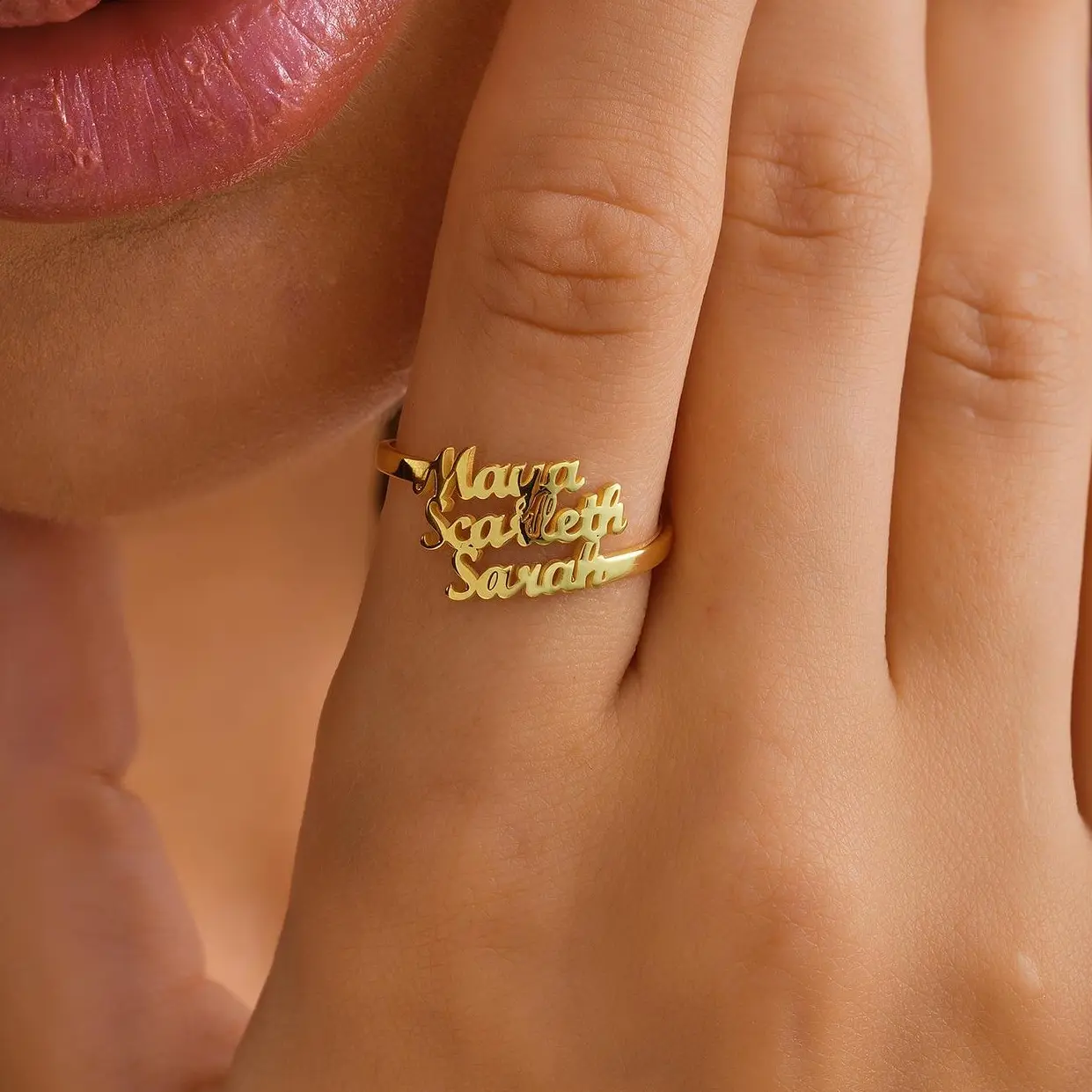 Three Name Ring, Triple Name Ring, Name Customized Ring, Name Personalized Ring, Name Bridesmaid Ring, Name Wedding Ring, Name Engagement Ring, Family Name Ring, Multiple Name Ring, Couple Name Ring, Kids Name Jewelry Gift for Mother, Name Stacking Ring