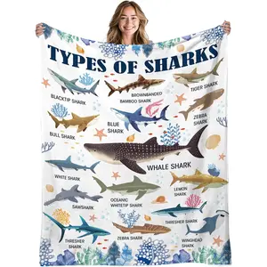 Shark Gifts Blanket for Boys Girls, Shark Blanket for Women Men, Ocean Educational Gifts for Friend, Fish Gifts for Women Men, Gifts for Christmas Thanksgiving
