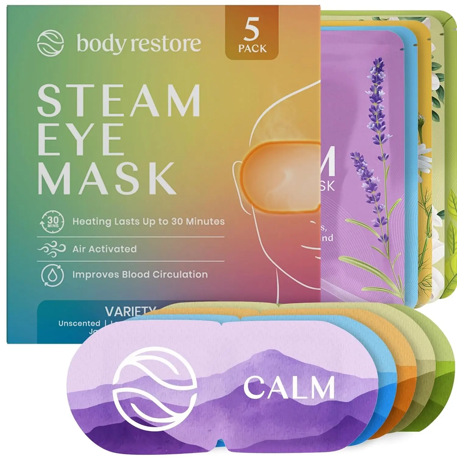 Body Restore Heated Eye Mask for Dry Eyes 5 Pack – Fathers Day Gift for Dad, Birthday Gifts for Women and Men, Self Heating Warm Compress, Relaxation – Variety