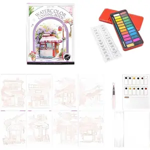 Watercolor Coloring Book for Adults Stress Relief Foldable Painting Pad with 24-Color Paint (Quiet Time)