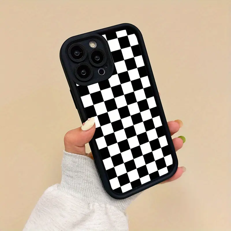 Suitable for iphone  17 16 15 14 13 12 11 Pro Black & White Plaid Pattern Silicone Phone Case, Stylish Popular Choice, Gift for Him or Her FJ1 Screen Protector Cover