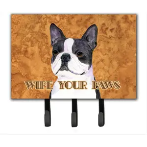 212 MAIN 6x9 in Metal Boston Terrier Wipe Your Paws Hanger - Wall-Mount Organizer, Home Decor, Home Decoration, Leash or Key Holder