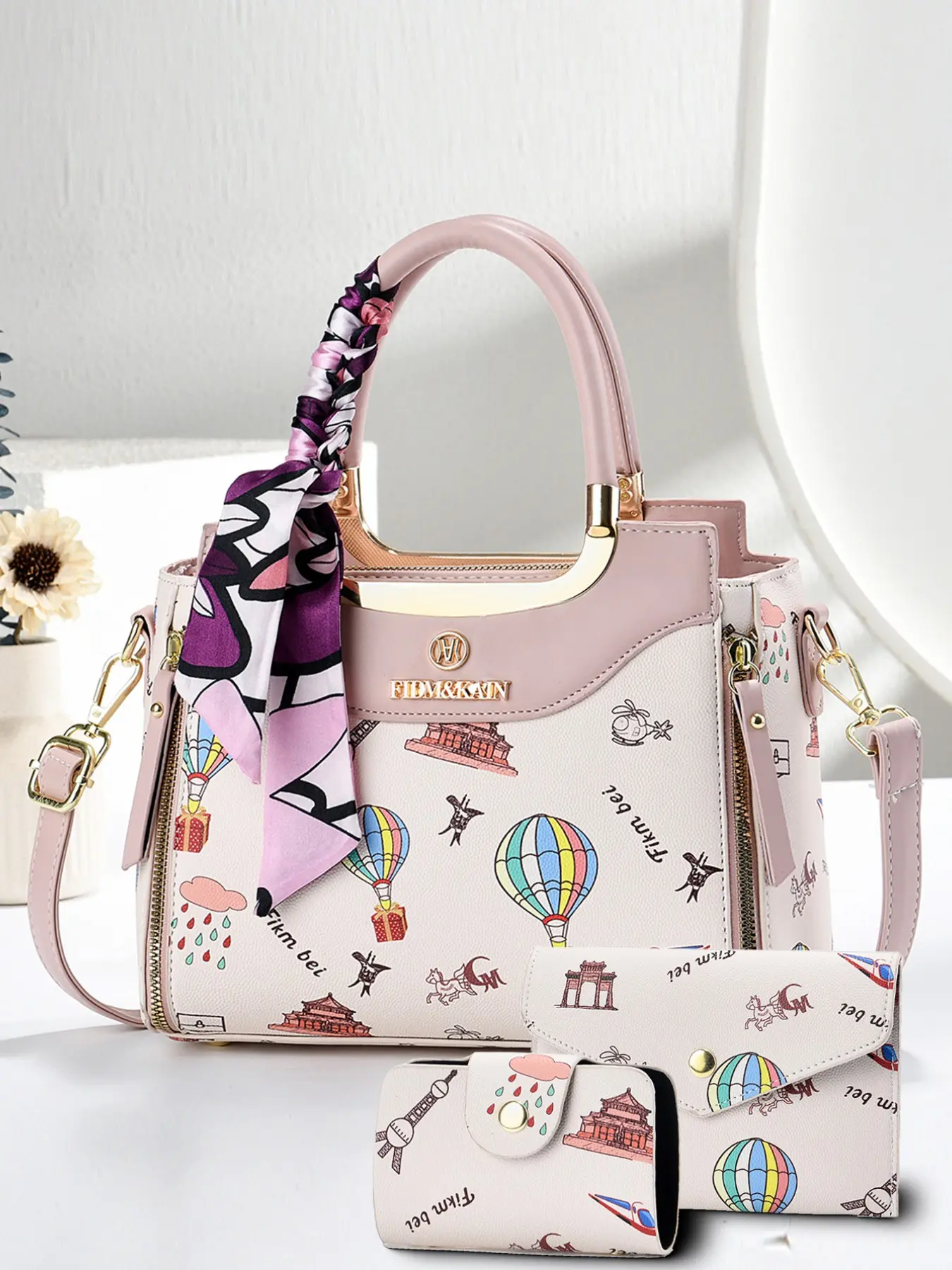 Cute Women's Handbag, Daily Use Handbag, Casual Pattern Print Shoulder Bag, Unique Design Three-Piece Set, Perfect Gift for Birthday, Friends, Thanksgiving, Fashionable Patterned Bag, Fashion Purses