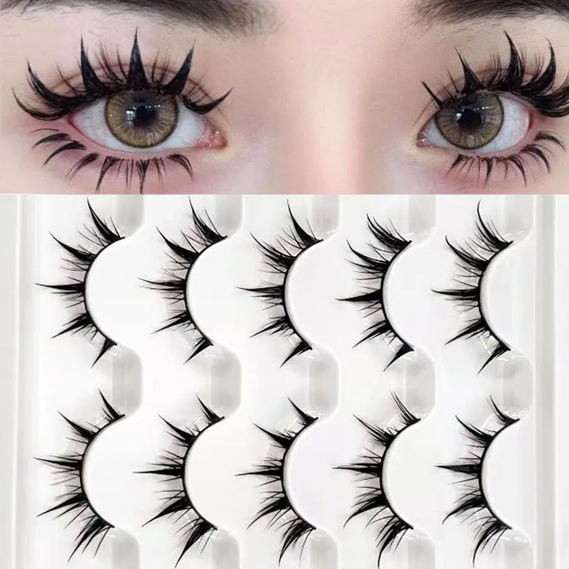 5 pairs of comic book false eyelashes, pure desire little devil eyelashes COS enlarged double eye false eyelashes cluster whole comic book false eyelashes female natural real and fake eyelashes Cosmetic Artificial Lashes