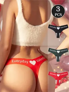 3 Pack Women's Thongs Panties - Romantic Valentine's Heart Print in Black, Red & Green | Seamless No Show & Comfort Fit Womenswear