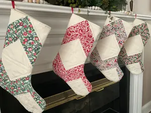 Vintage Inspired Quilted Christmas Stocking, Handmade Stocking, Chevron Christmas Stocking, Heirloom Christmas Stocking