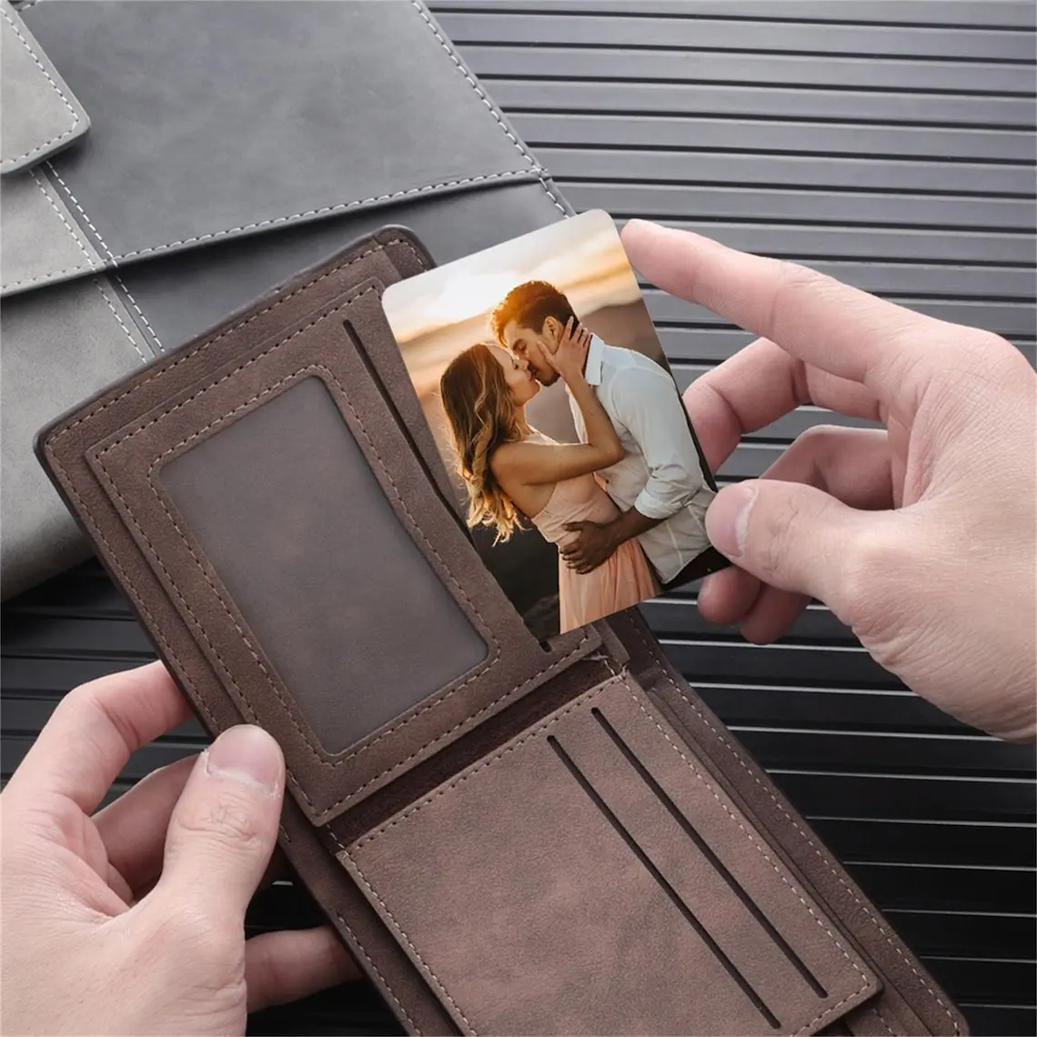 Classic Aluminum Wallet Cards - Custom Photo-Engraved, Lightweight, Double-Sided Customization, Scratch-Resistant, Romantic Love Note Office Stationery Keepsake, Gifts for Him (Father’s Day, Birthday), Photo Print