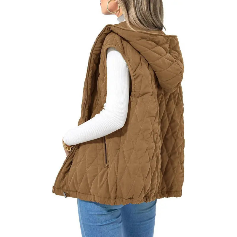 puffer vests for women Women's 2025 Fall Spring Vest Casual Sleeveless Hooded Zip Up Jacket Trendy Winter Coat Outerwear vest for women
