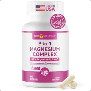 INNER BRIGHTNESS 9-in-1 Magnesium Complex, 300mg Magnesium from 9 Organic Forms, Glycinate, Citrate, Malate, High Absorption for Sleep & Relaxation, Energy & Muscle Support, 90 Capsules