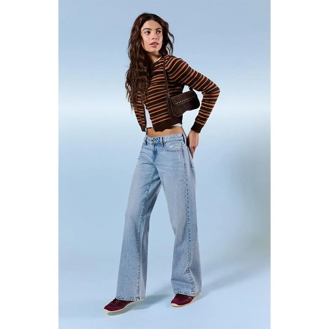 Pacsun Women's Casey Low Rise Baggy Jeans Ripped Light Blue