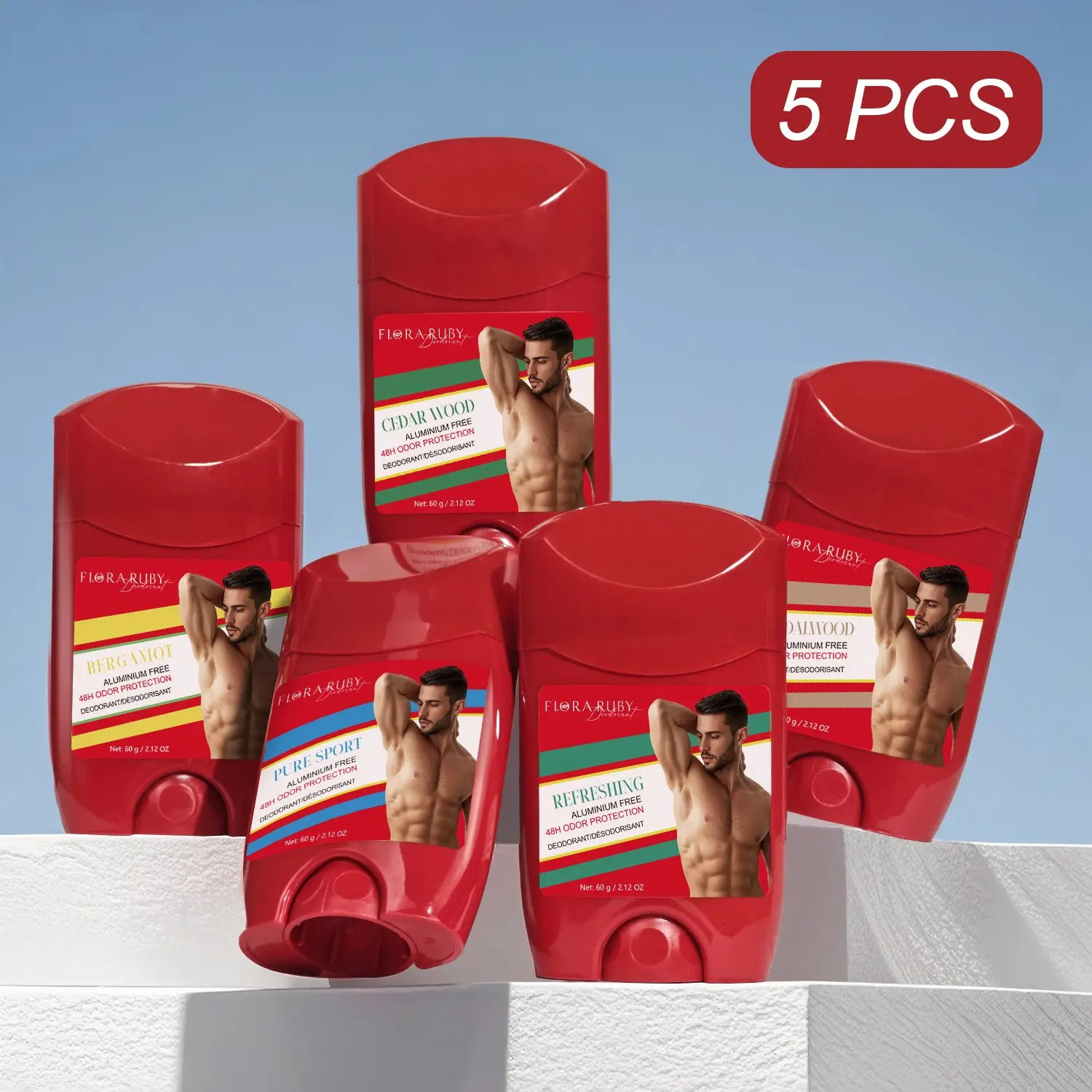 5 Pcs Men's Deodorant Set, Deodorant Pack, Aluminum Free, Solid Stick Deodorant, 48h Odor Control, Sport & Wood Scents, Long-Lasting Freshness, Ideal for Daily Use, Deodorant Personal Care