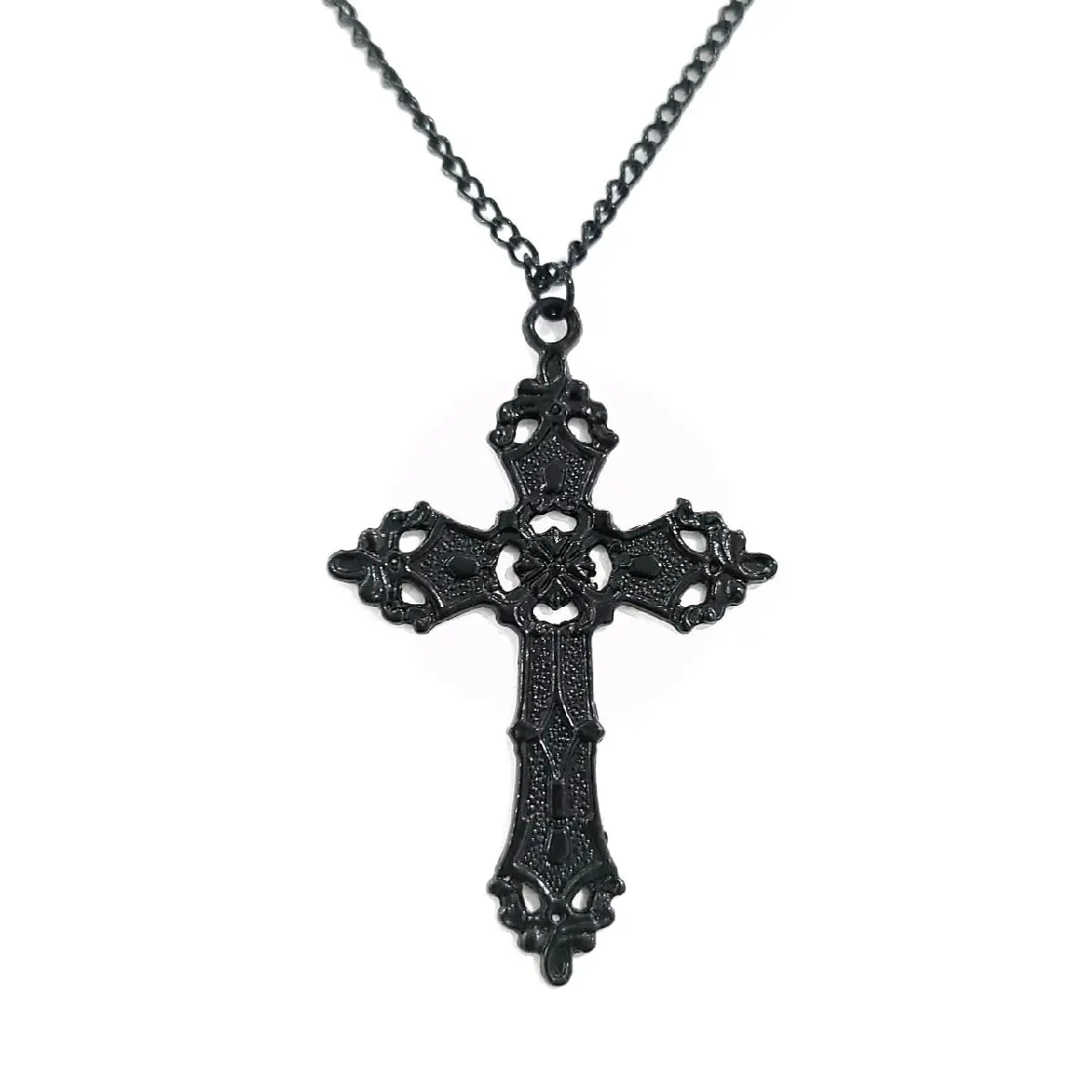 18" Black Gothic Cross Necklace 021