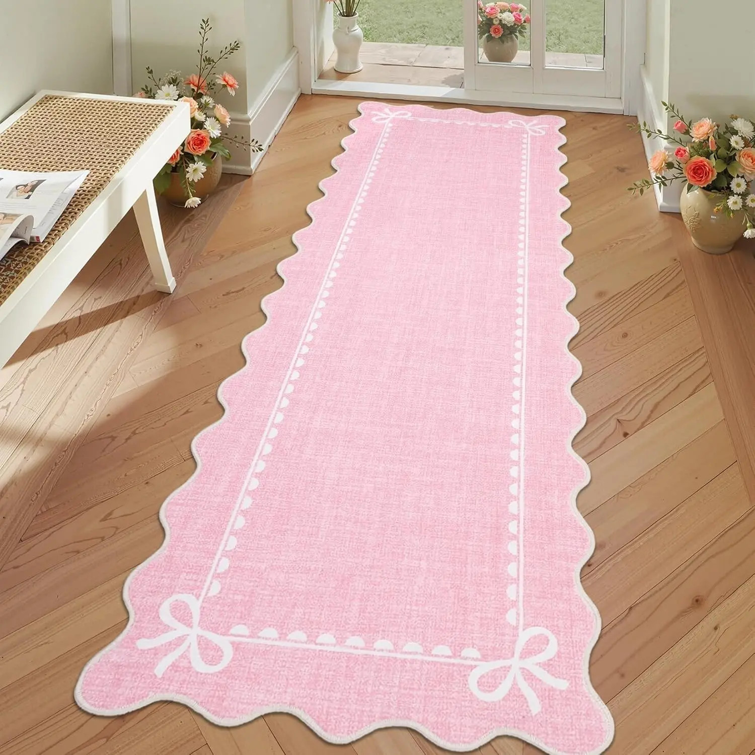 Fan-shaped bow carpet,Kitchen rug,Valentines rug,Hallway runner rug,Valentine's Day decorative floor mats,Soft area rugs,Valentine's Day home decor,Soft texture,Suitable for corridor, living room, bedroom,Valentine's Day gifts