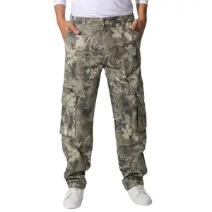 Men's Camouflage Cargo Pants Multi-Pocket Tactical Trousers Durable Cotton Blend for Casual Outdoor Wear Comfortable Fit Versatile Use Stylish Camouflage Print Mid-Rise Waist