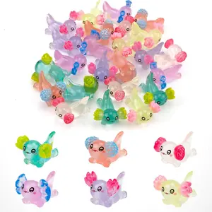 Mini Resin Axolotl Figurine, 12pcs Random Color Mini Resin Animals, Luminous Charm Ornament for DIY Craft Garden Accessories Landscape Dollhouse Potted Plants Decorations, Decoration Items, Room Decor, Pastel, Garden Sculptures Statues