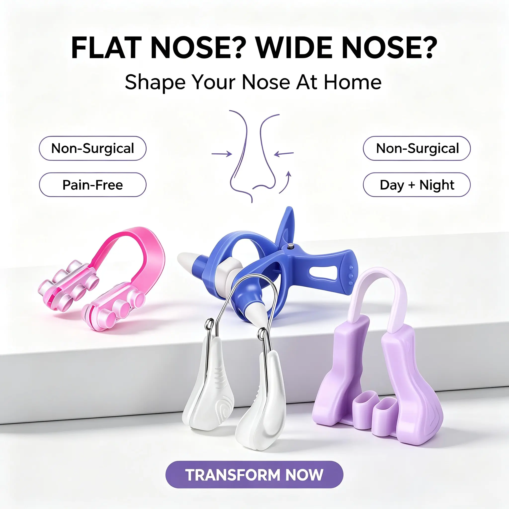 Nose Plugs for Swimming, 4 Pcs Soft Silicone Nose Shaper Clips for Women, Skin-Friendly Multi-Style Kit for Daily Wear, Adults, High-Elasticity Silicone Swimming Nose Clips