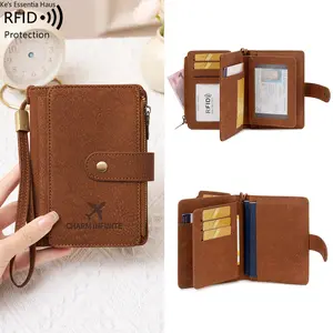 Viral RFID Blocking Passport Wallet Vintage Distressed Leather Travel Wallet Airplane Embroidery Wrist Strap Multiple Card Slots ID Window Anti-Theft Travel Essentials For Men Women Trips Business Travel