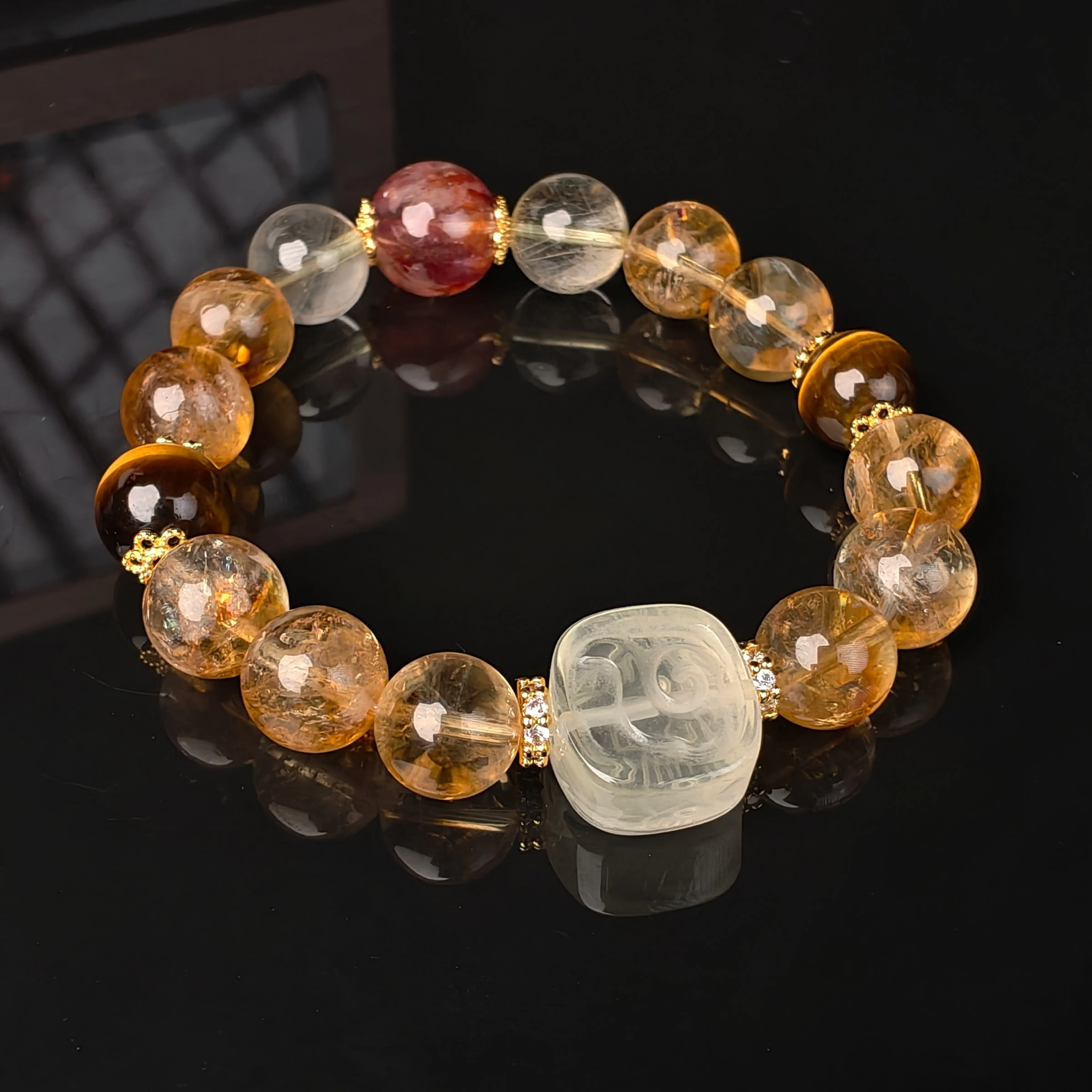 [Liuying Crystal] Natural Lemon Citrine Yellow Tower Crystal Bracelet - Liuhuaji Style, Diverse Shipment Options