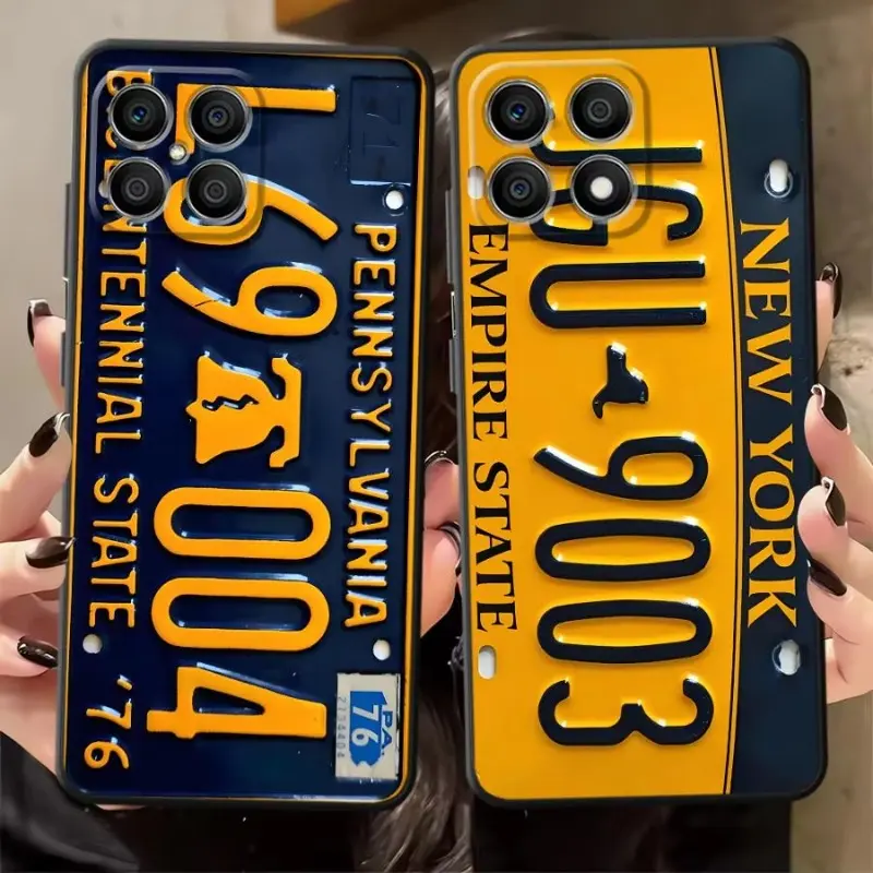 Retro License Plate Phone Case Blue Yellow Road Trip Full Coverage for iPhone 17 16 15 14 13 12 11 X Plus Pro Max Car Enthusiast Gift