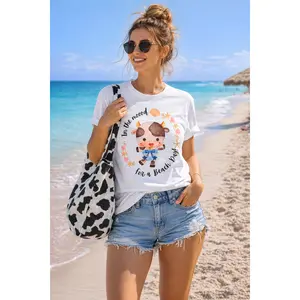 Cute Cow in Swim Shorts T-Shirt | "In the mood for a beach day" summer design