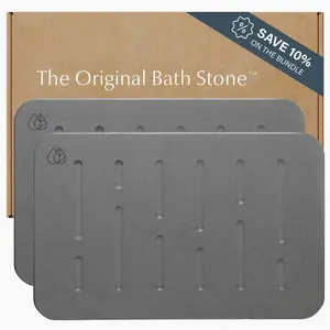 Diatomaceous Earth Stone Bath Mat Set, Fast Drying Non-Slip Base Modern Rain Slate Bathroom Mats