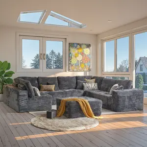 XIZZI 135" Cloud Sectional Couch for Living Room, Modular Floor Sofa with Plush Corduroy, No Assembly Required, Plush Corduroy Couches with Deep Seat Chaise Lounge