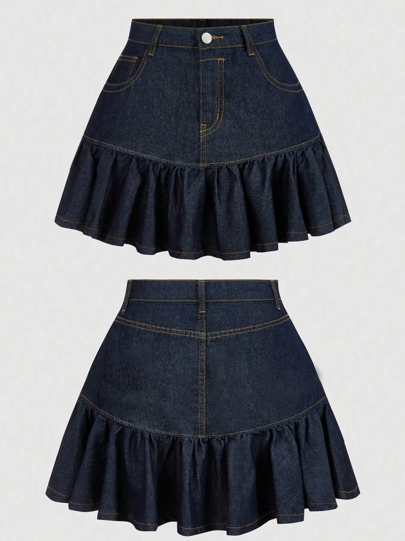 Casual Fashion Daily Women's Denim Ruffled Plain Color Skirt, Comfortable, Cute, Feminine and Stylish Half Skirt for Everyday Wear, Perfect for Casual