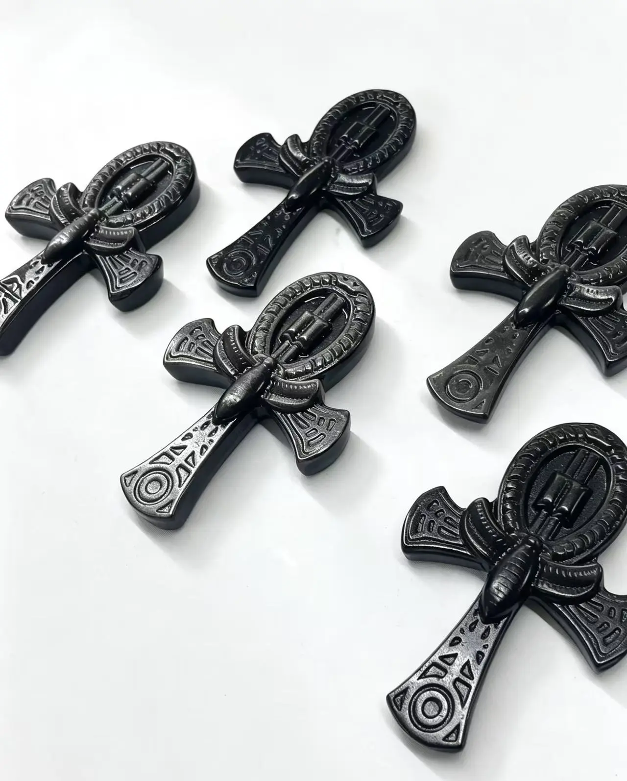 Natural Obsidian Ankh Cross Carvings - Egyptian Symbol of Life Crystal for Protection, Meditation, and Spiritual Decor