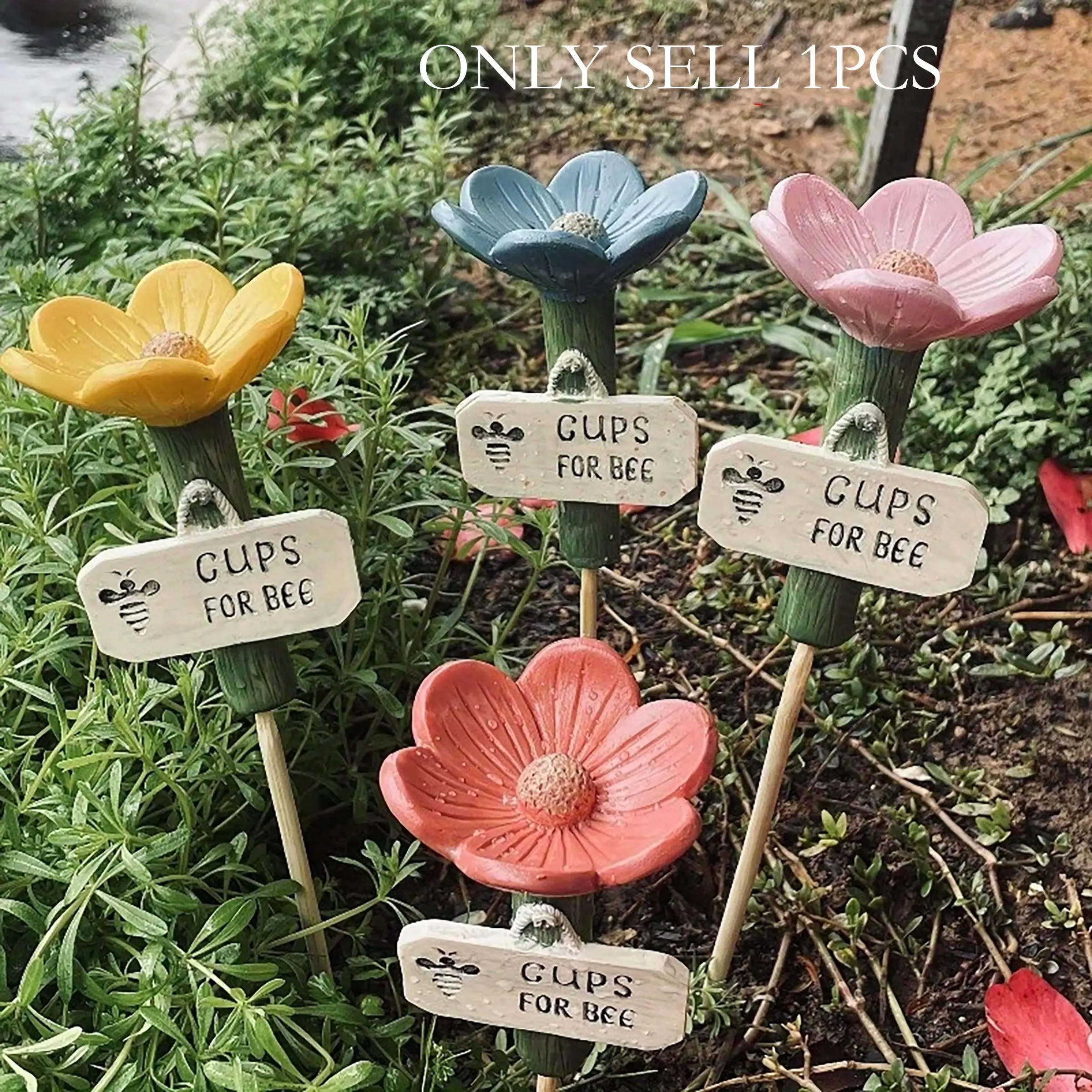 1 Count Flower-Shaped Bee Watering Cup with Floral Design, Durable Resin Garden Cup for Beekeeping, Butterfly Feeders and Pathway Decoration, Attracts Pollinators, Decorative Outdoor Yard Décor for Gardens, Farms and Parks, Garden Accessories
