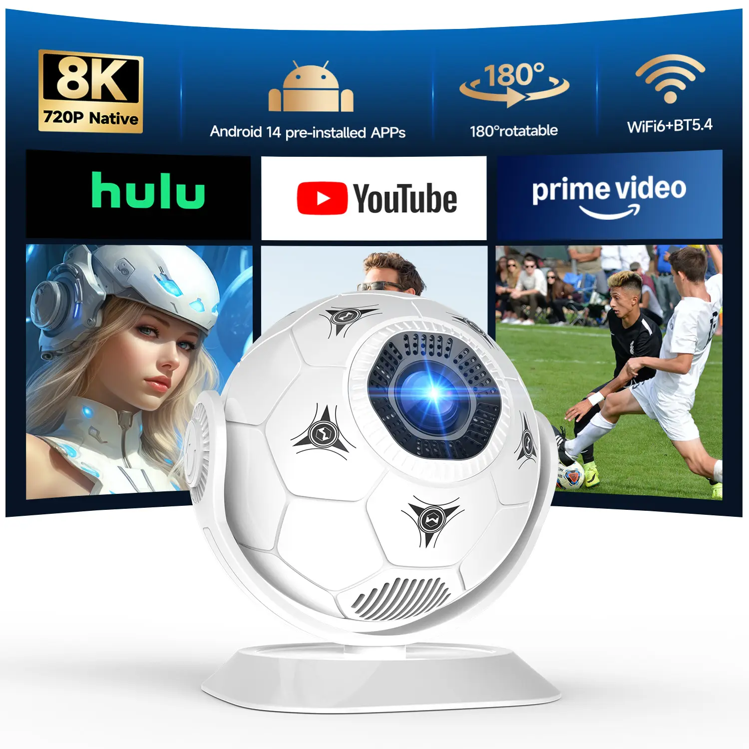 Magcubic 2026 Soccer-Themed Mini Projector, Portable Projector With WiFi 6 and Bluetooth 5.4, 8K Support, Auto Keystone, 180° Rotatable, Android 14 Smart Projector For Movie Home Theater HY300F #SummerFinds #DealsForYouDays Football