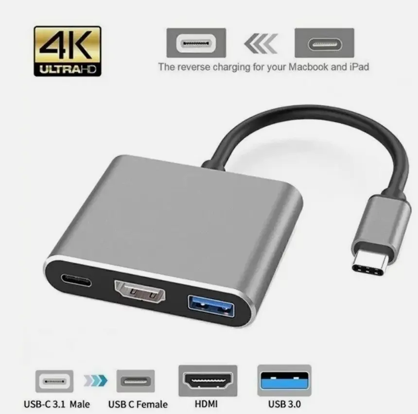 Portable USB Type-C to HDMI Multifunction USB Hub Adapter, Plug-and-Play, Video Output, Compatible with MacBook & Android Phones, for Home Office TV/Monitor Media Display