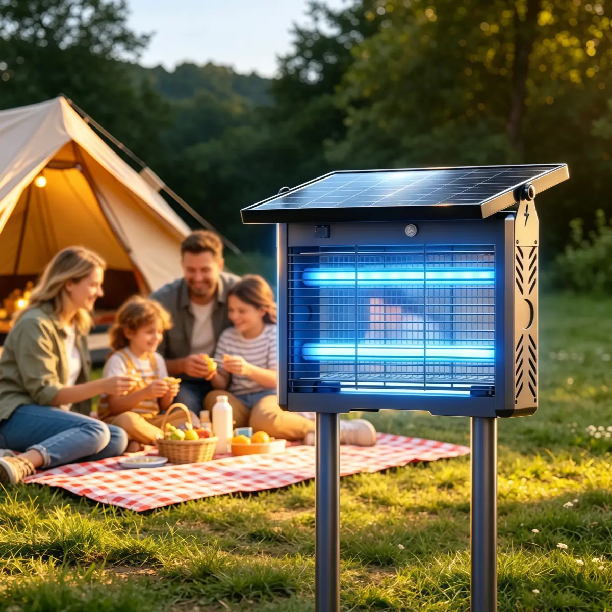 Solar LED Mosquito Trap with 3 LED Tubes - USB Rechargeable Outdoor Electric Bug Zapper, IP67 Waterproof Standing Pest Control Lamp for Patio, Camping, Household Use