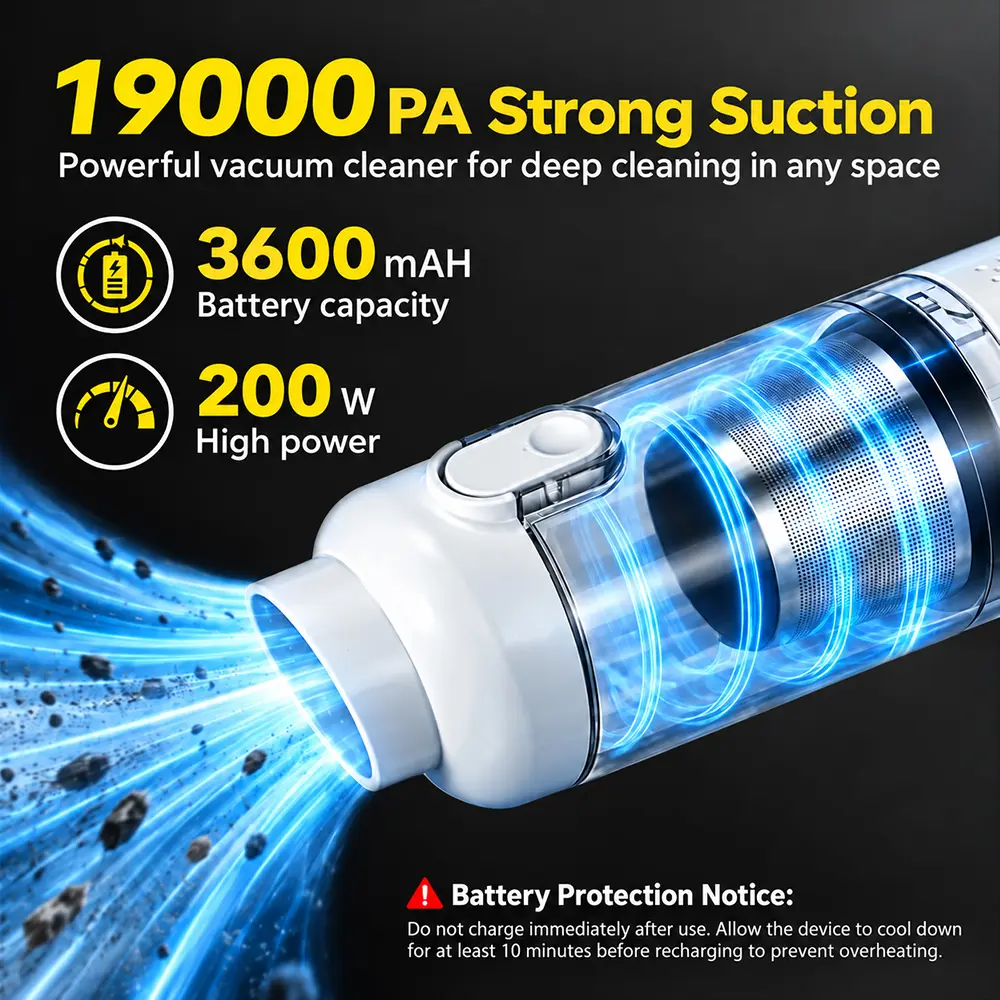 Qawtor Cordless 2-in-1 Vacuum & Portable Turbo Blower, 19000Pa Powerful Suction, 60000RPM Brushless Motor, Mini Handheld with Multiple Attachments for Car Detailing & Home Cleaning, Holiday Gift, Vacuum Cordless