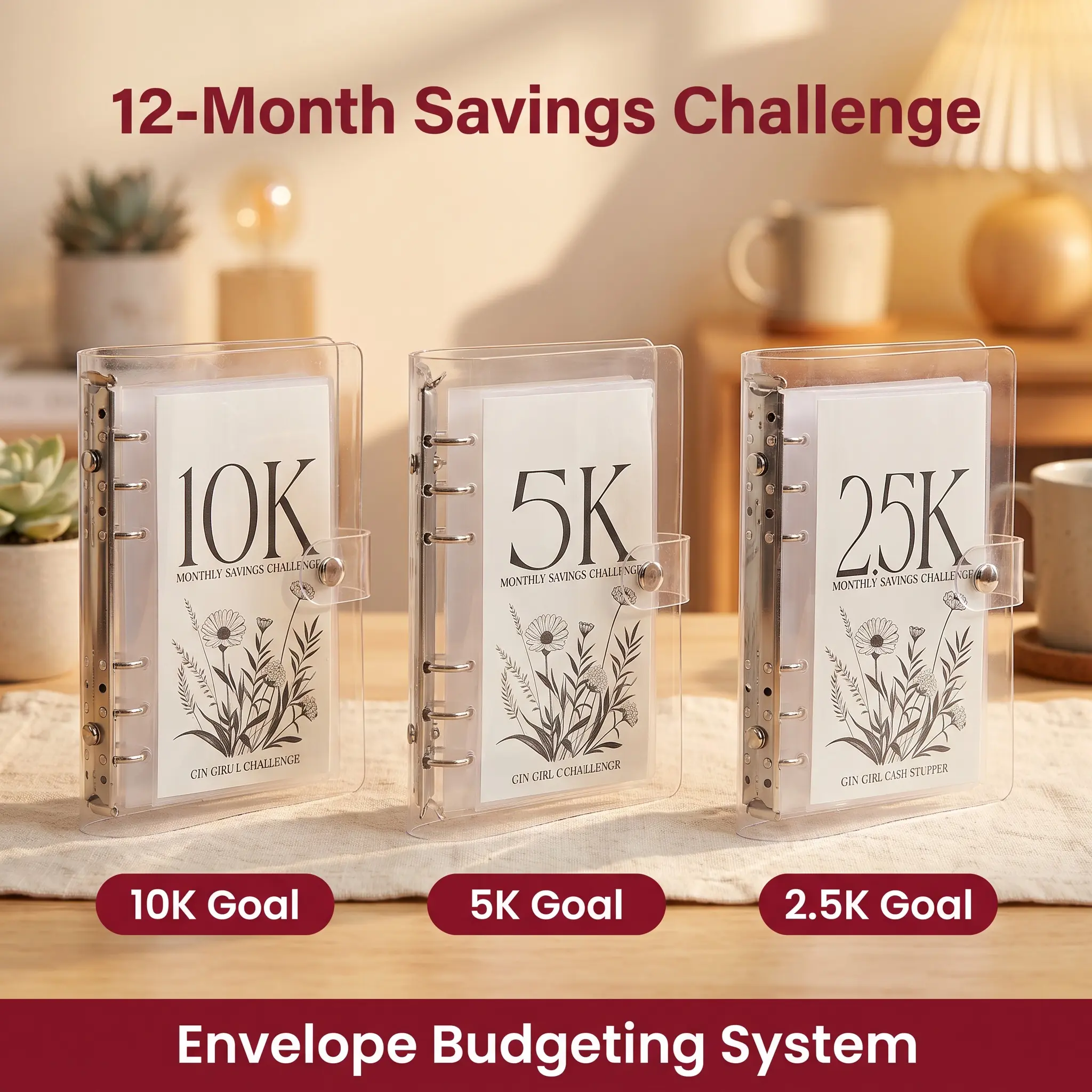 A6 12-Month Money Saving Binder 10K/5K/2.5K Savings Challenge Cash Envelope Yearly Money Saving Challenge Binder easy money-saving challenge book money saving book