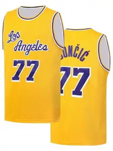 Luka Doncic #77 Los Angeles Retro Basketball Jersey White Purple Gold Breathable Mesh Tank Top, Sports clothing for Luka Fans Collectors, Basketball Enthusiasts Quick-drying outdoor basketball sportswear shirt Gym Workout Tops