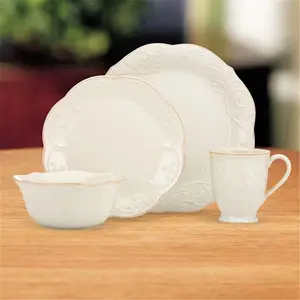212 MAIN Lenox French Perle White Stoneware 4-Piece Dinnerware Place Setting - Beaded Motif Tableware, Microwave-Safe, Includes Bowl, Mug, Plate for Everyday Use