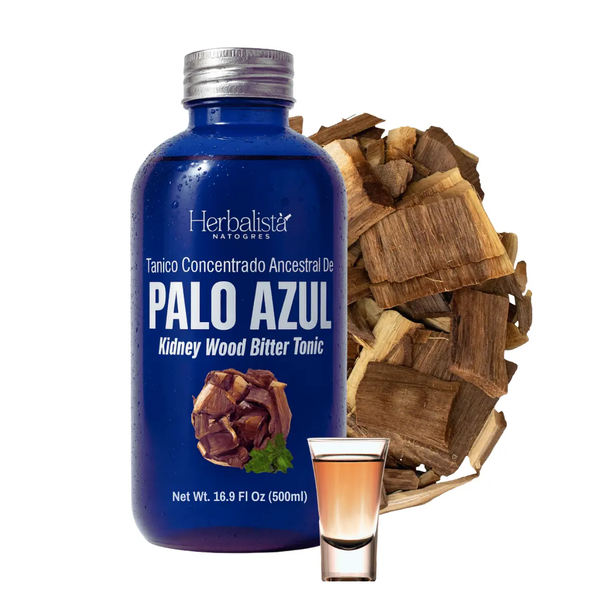 Premium Viral Palo Azul (Kidney Wood) Concentrated Bitter Tonic Drink, 16.9 fl oz (500ml) - 1 Tbsp Equals 3 Cups of Palo Azul Tea, Herbal Beverage for Traditional Natural Wellness