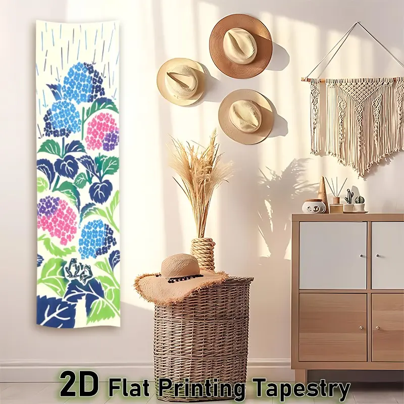 Colorful Hydrangea Vertical Tapestry, Vibrant Spring Rain Pattern, Japanese Style Floral Wall Decor, Polyester Tapestries for Bedroom Living Room