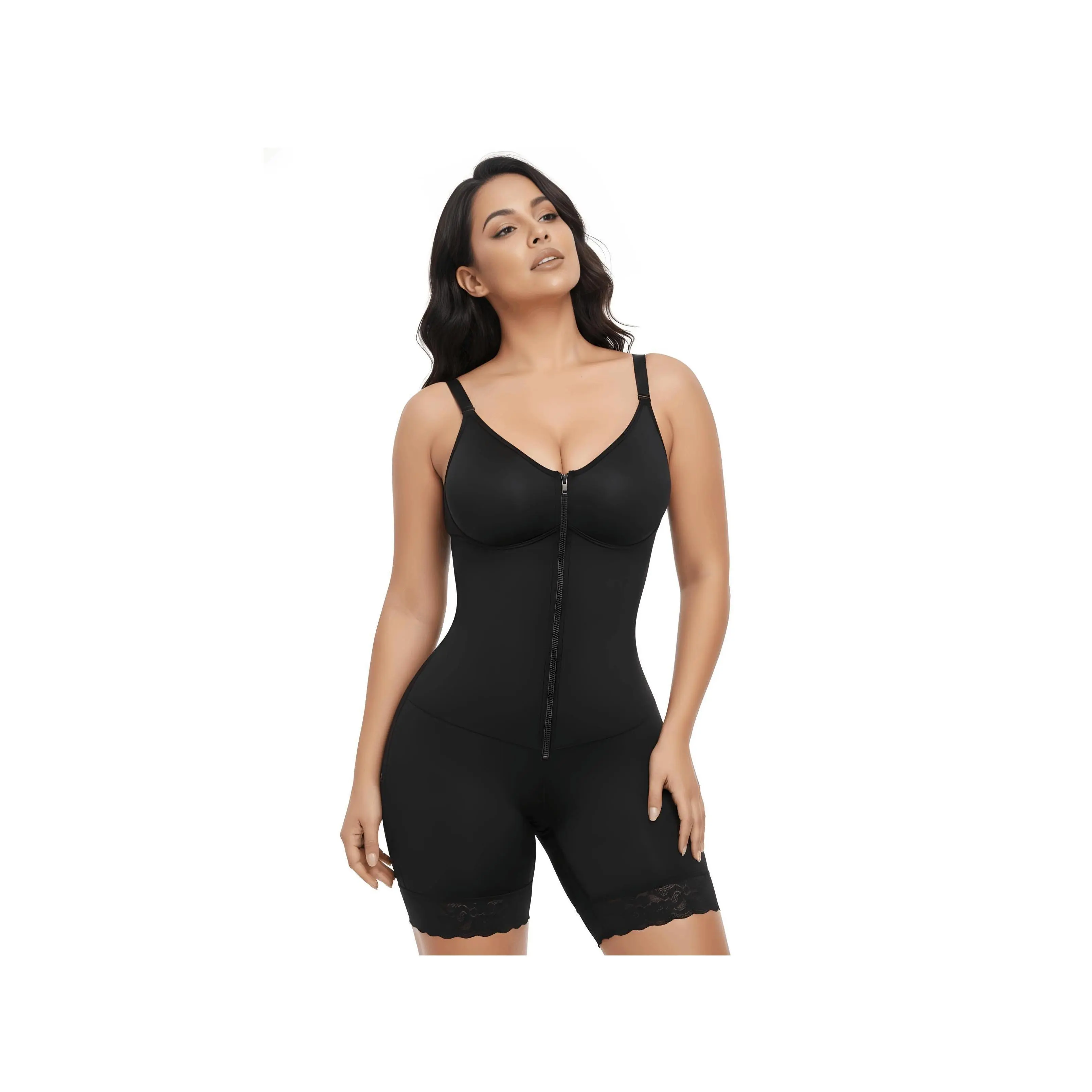 Women's Black Size L Minimalist Basic Everyday Shapewear Body Shaper - Comfortable, Adjustable Straps, Zip Closure, Fit & Simple Design