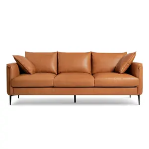 Valencia Jasper Leather Three Seats Sofa, Cognac Color
