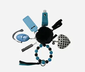 Teal and Black Safety and Accessory Keychain Set with Silicone Beads