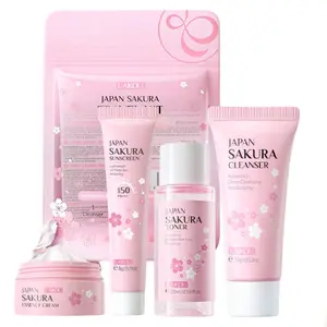Sakura Travel Skincare Set for Teenage Girls 4-Piece Gentle Cleansing Toner Sunscreen Cream Kit Rich in Sakura Essence Pore Shrinking Hydration All Skin Types Gift Box