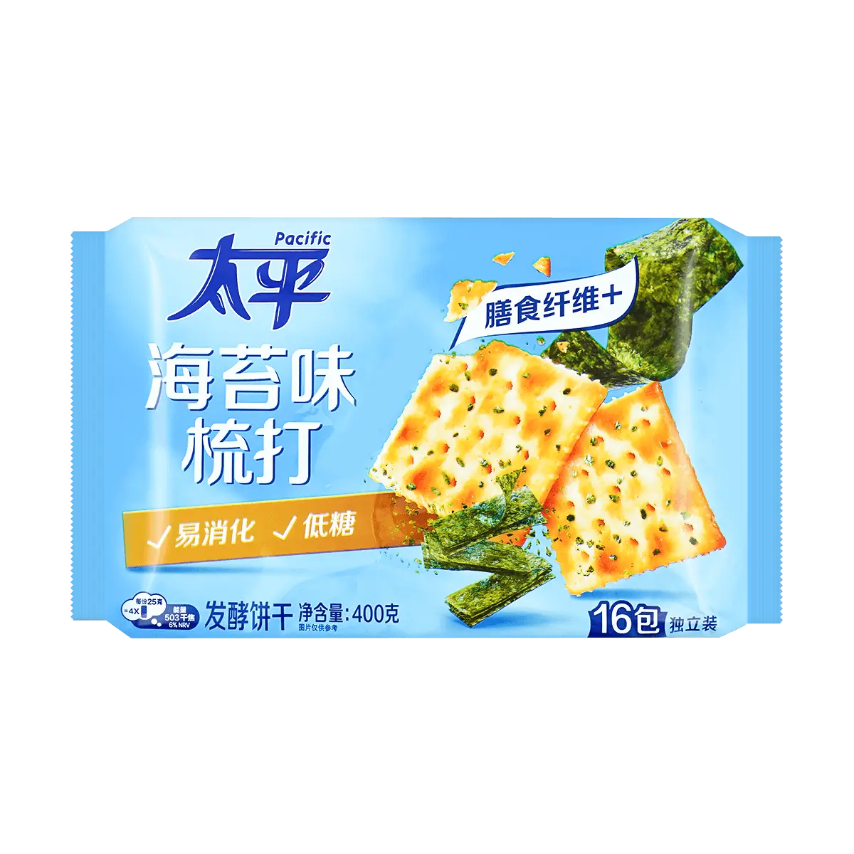 PACIFIC Low Sugar Seaweed Flavor Fermented Biscuits with Whole Wheat, 400g - Healthy Snack for Tea Time & On-the-Go