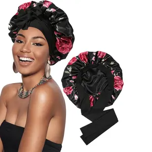 Satin Bonnet Bonnet for Sleeping Sleep Cap Double Layer Hair Bonnet with Elastic Tie Band for Curly Hair Night Cap