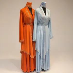 Women's Elegant Luna 3-Piece Rhinestone Abaya Set, Including Matching Hijab and Waist Belt